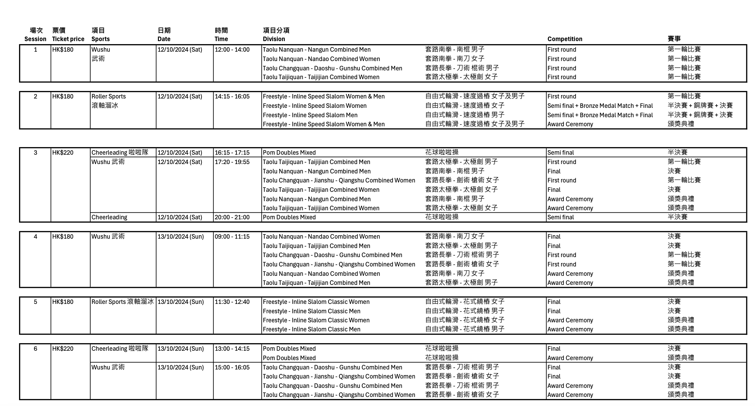 Timetable